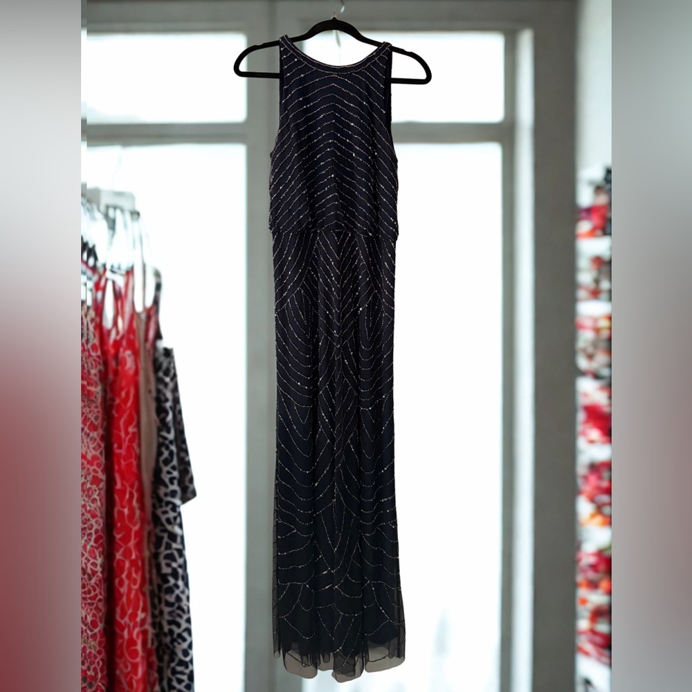 Adrianna Papell Navy and Silver Maxi Dress